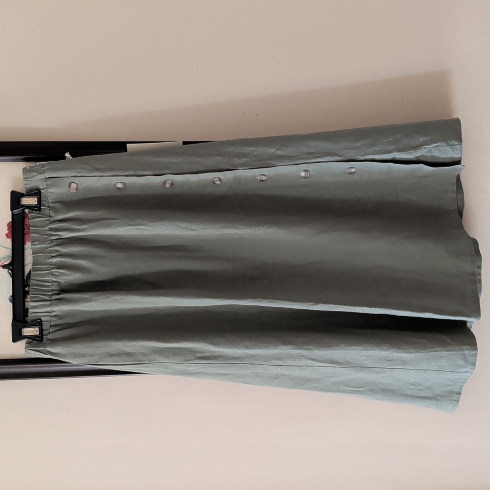 Joie Elastic-Waist Side Button Closure Linen Blend Midi Skirt in Sage Green